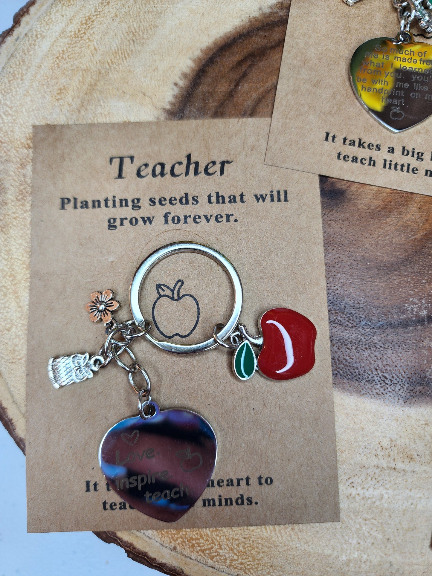 Teacher appreciation engraved keychain with card