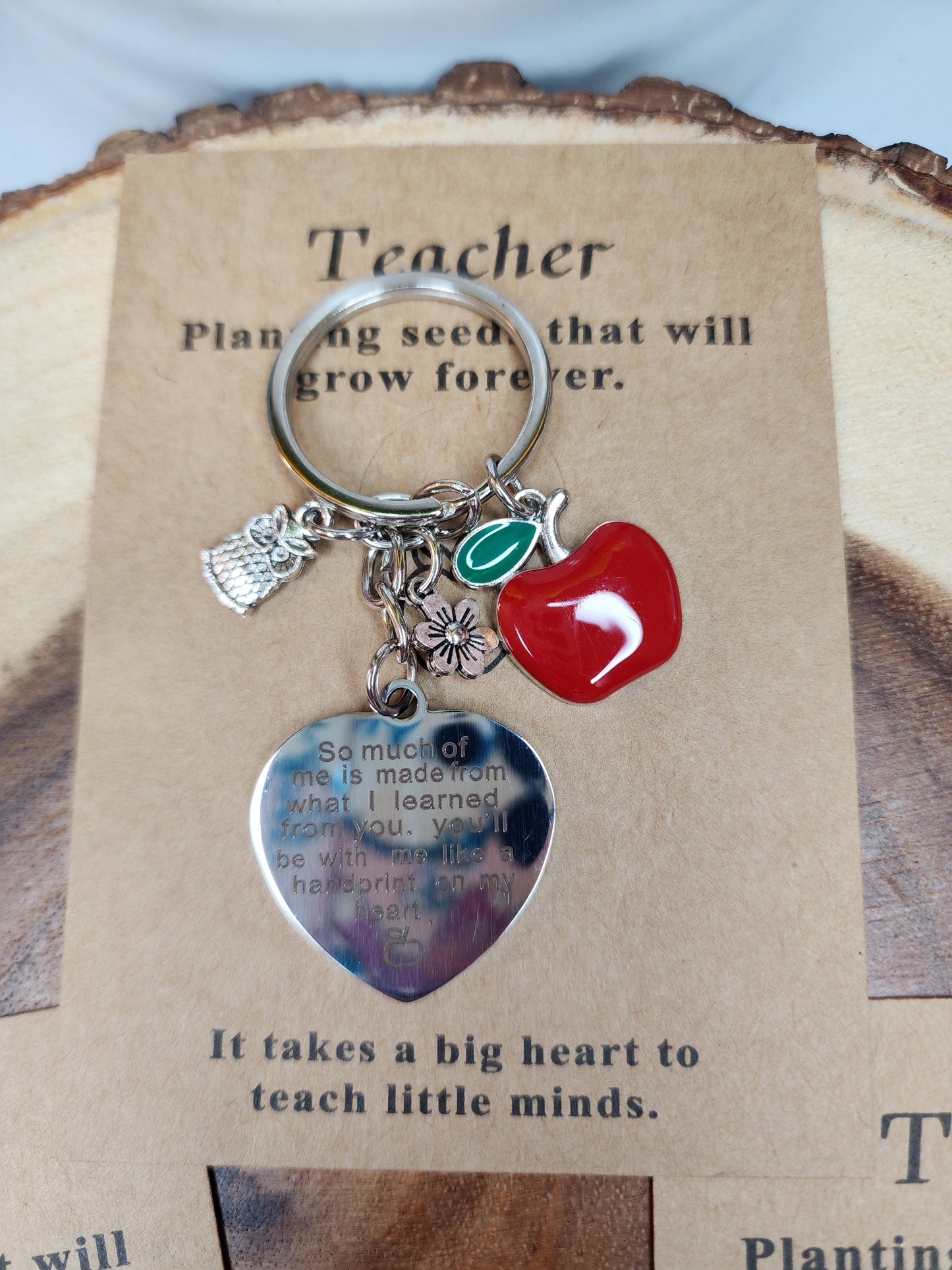 Teacher appreciation engraved keychain with card