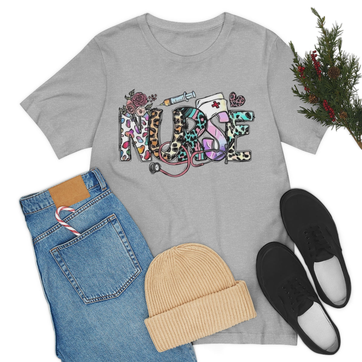 Nurse T-Shirt floral, colorful