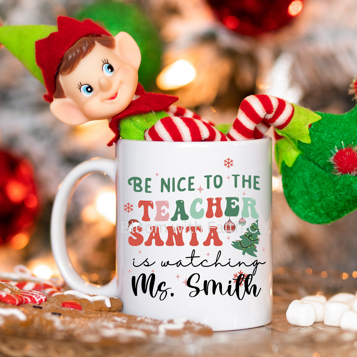 Personalized Teacher Christmas Mugs