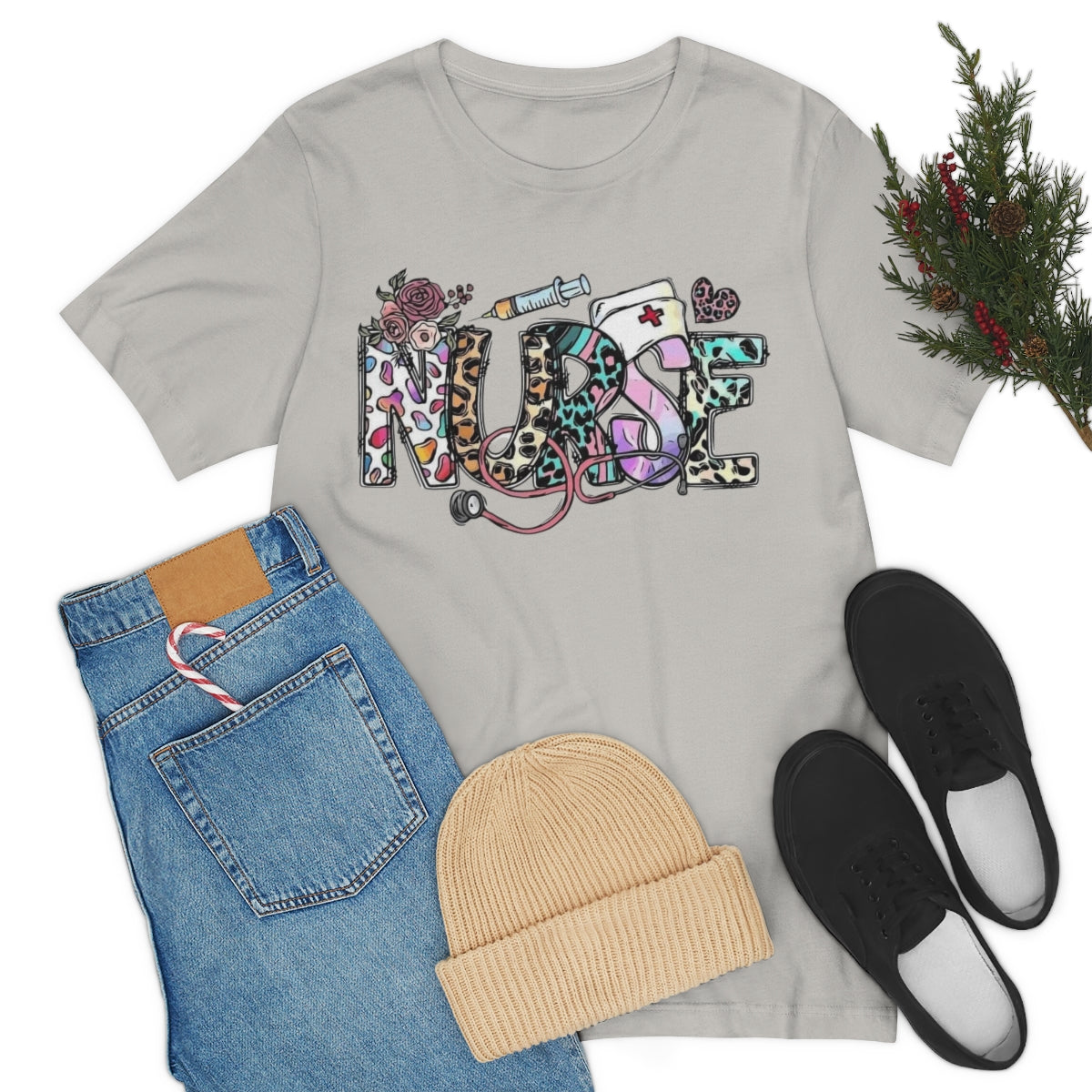 Nurse T-Shirt floral, colorful