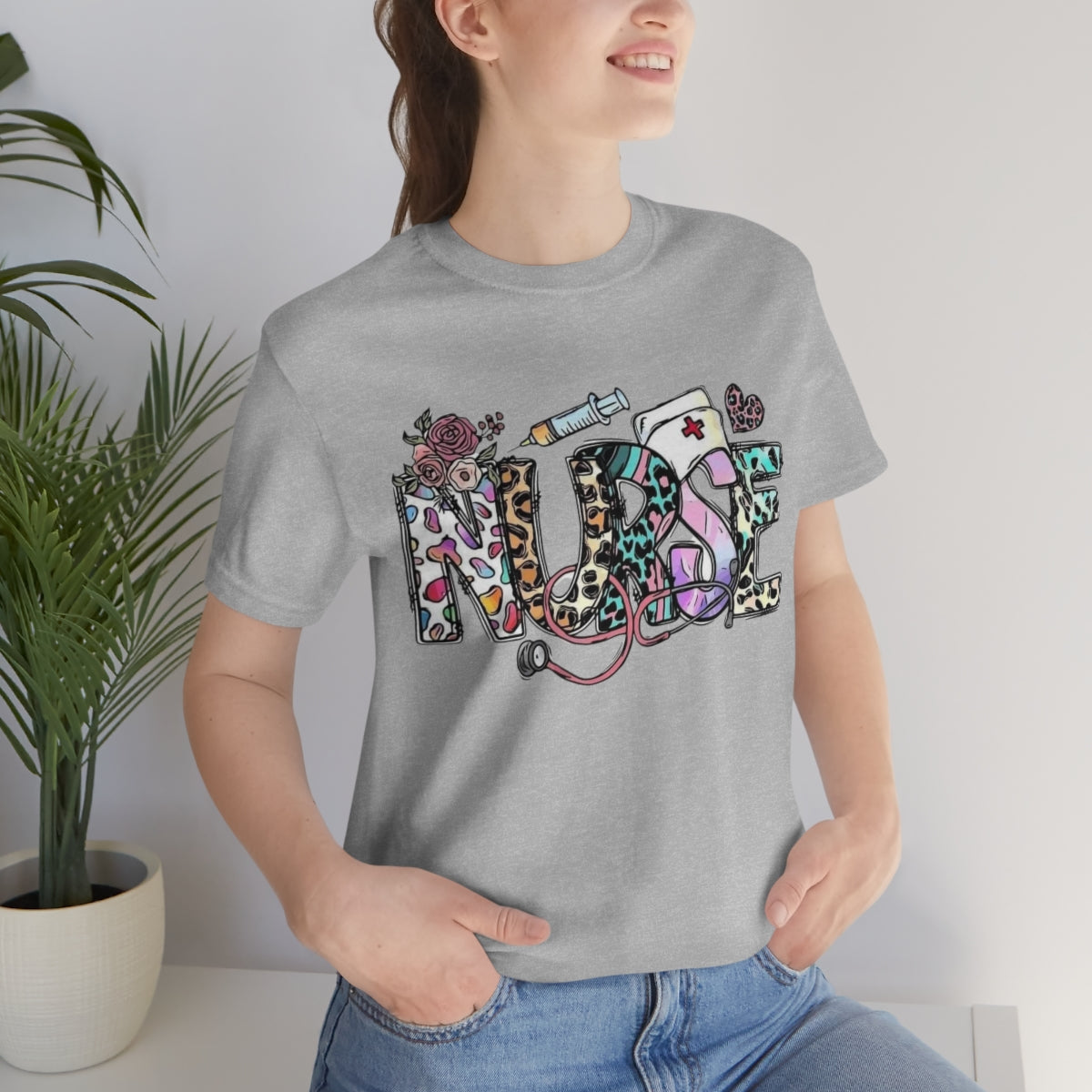 Nurse T-Shirt floral, colorful