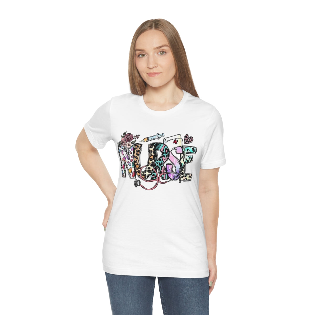 Nurse T-Shirt floral, colorful