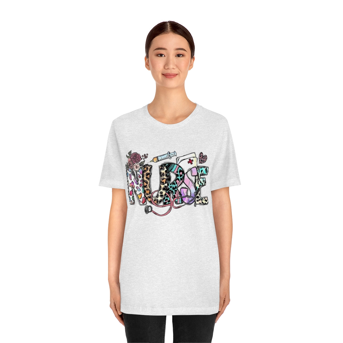 Nurse T-Shirt floral, colorful