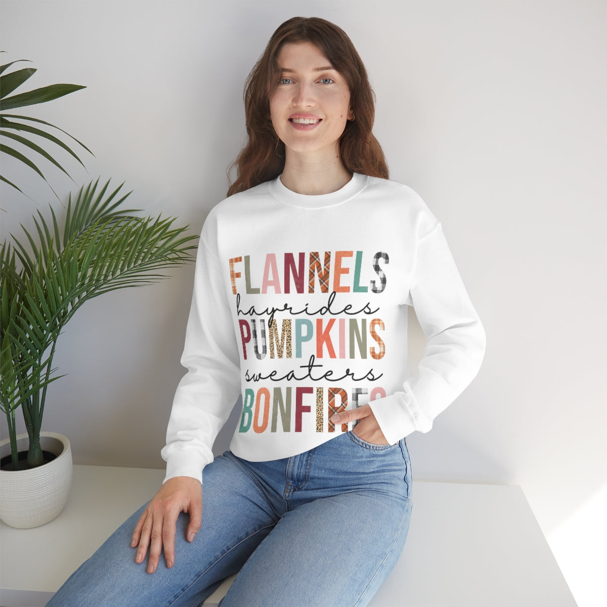 Cute Fall Sweatshirt - Flannels, Hayrides, Pumpkins, Sweaters, and Bonfires