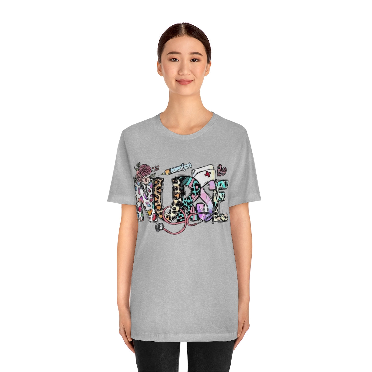 Nurse T-Shirt floral, colorful