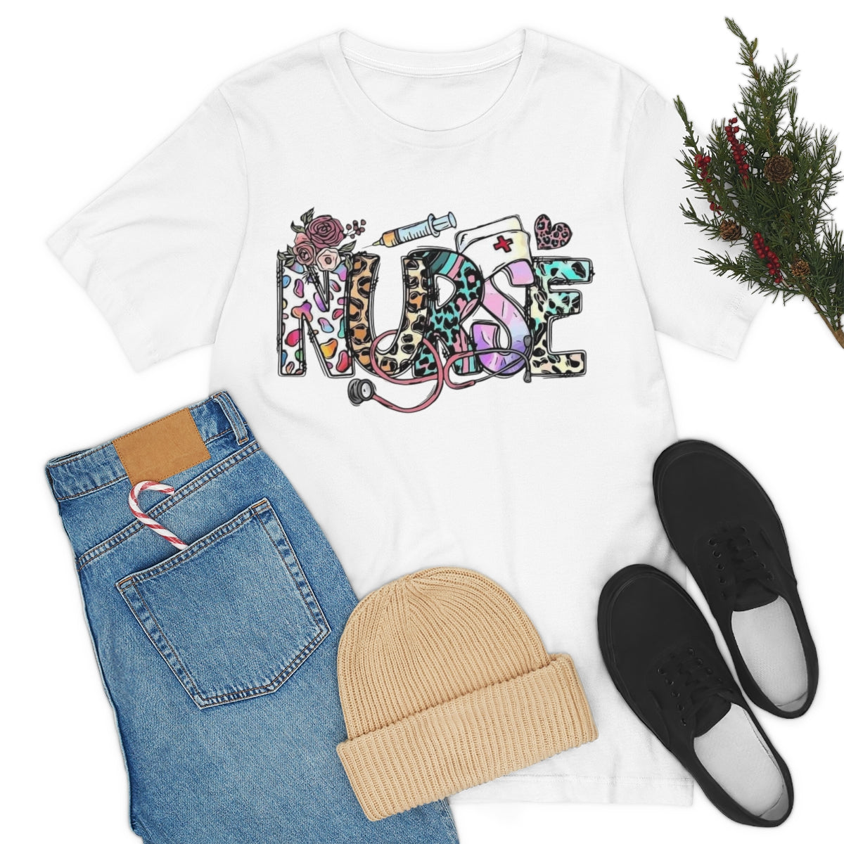 Nurse T-Shirt floral, colorful