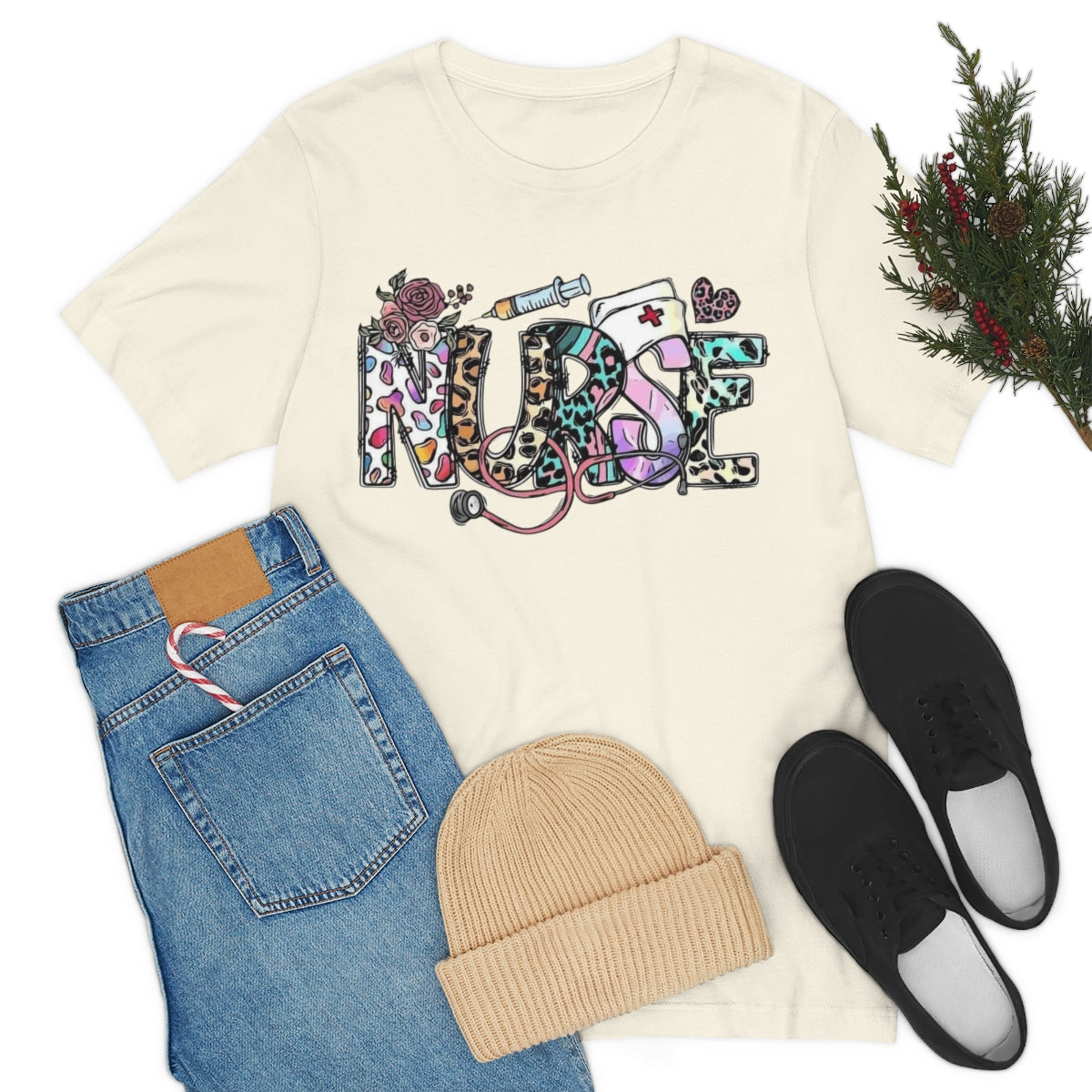 Nurse T-Shirt floral, colorful