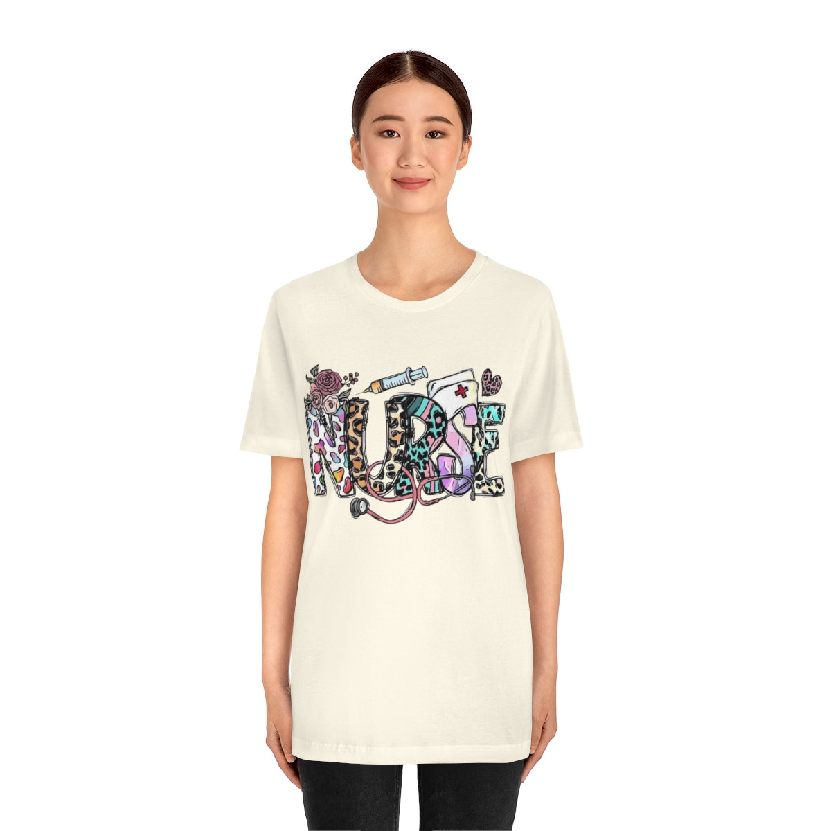 Nurse T-Shirt floral, colorful