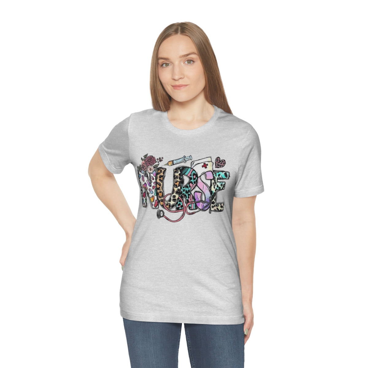 Nurse T-Shirt floral, colorful
