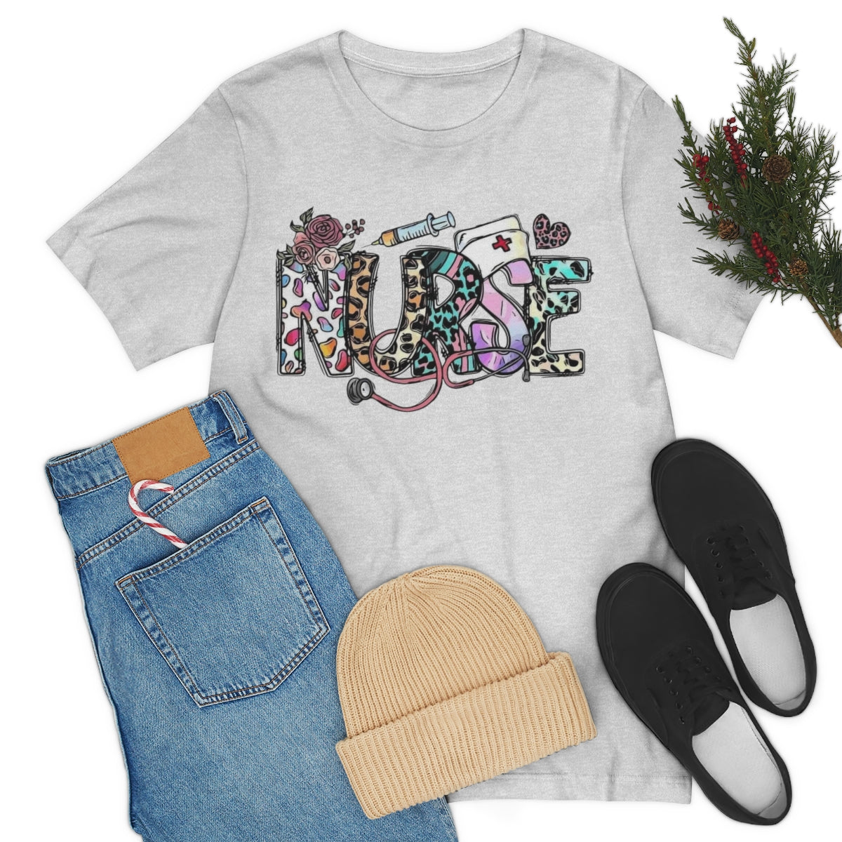 Nurse T-Shirt floral, colorful