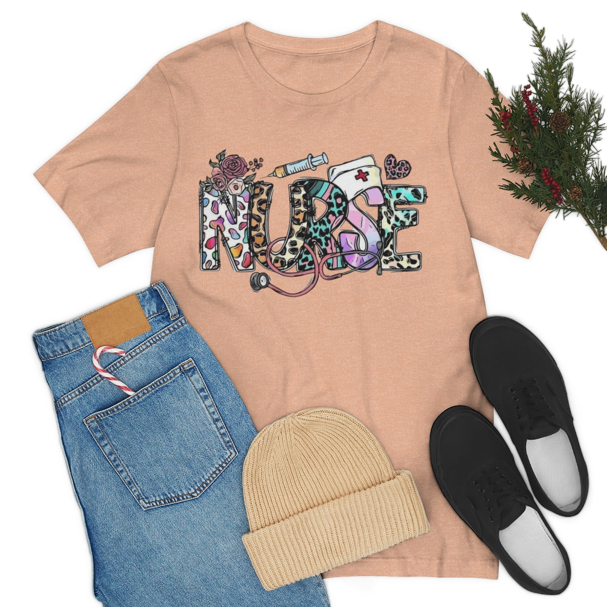 Nurse T-Shirt floral, colorful