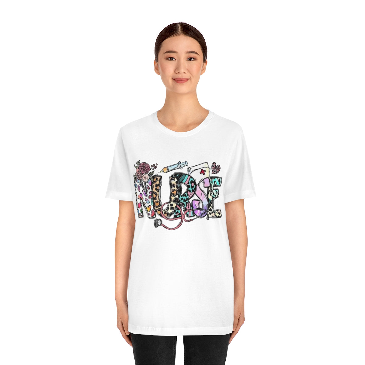 Nurse T-Shirt floral, colorful