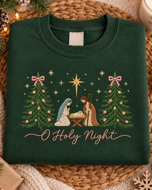 Embroidered Nativity Oh Holy Night Sweatshirt