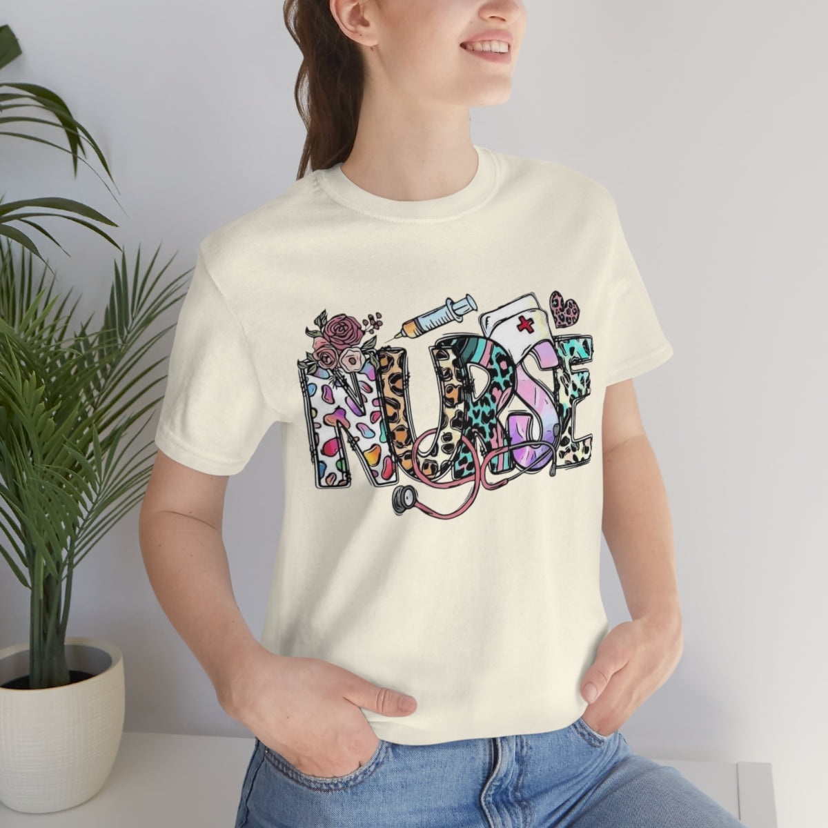 Nurse T-Shirt floral, colorful