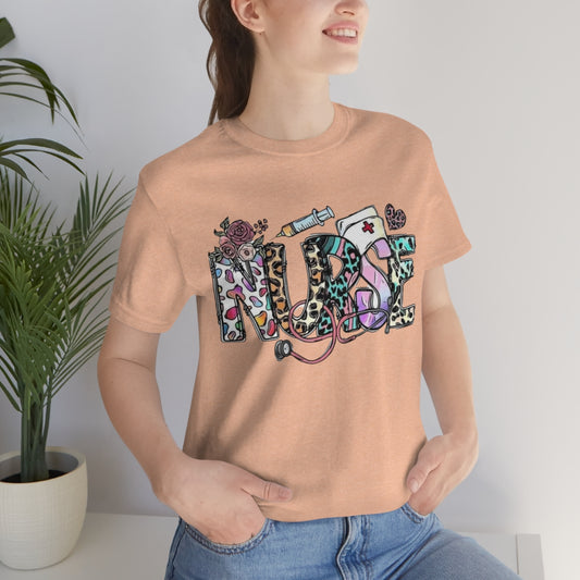 Nurse T-Shirt floral, colorful
