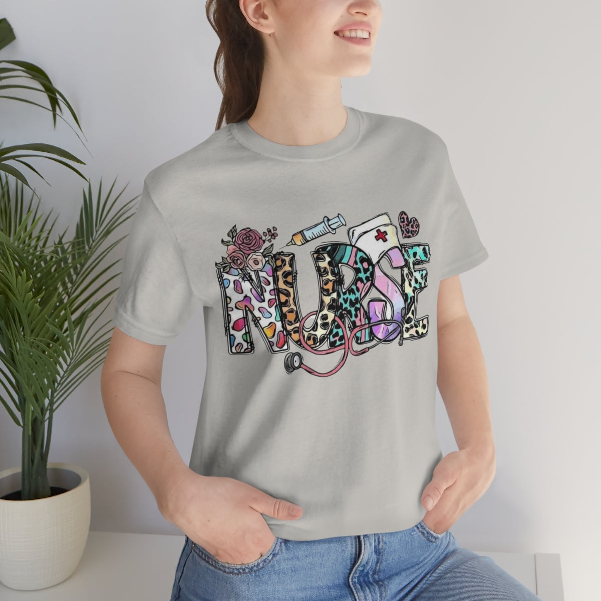 Nurse T-Shirt floral, colorful