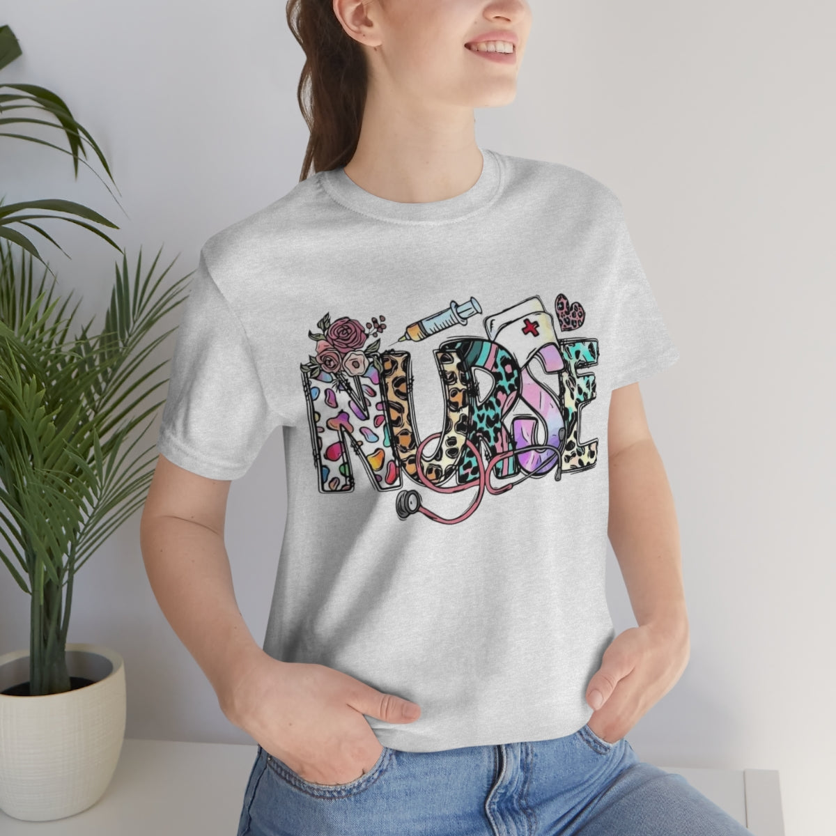 Nurse T-Shirt floral, colorful