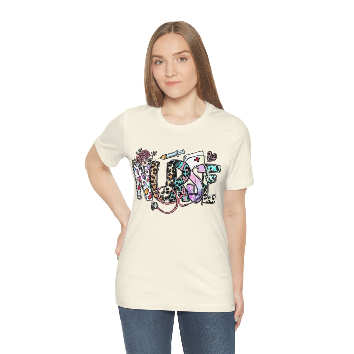 Nurse T-Shirt floral, colorful
