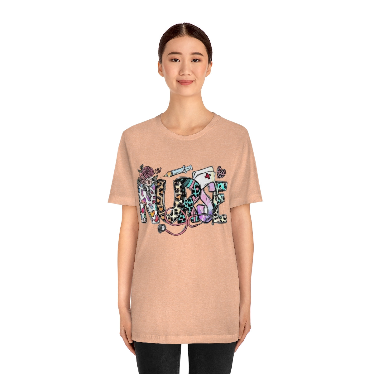 Nurse T-Shirt floral, colorful