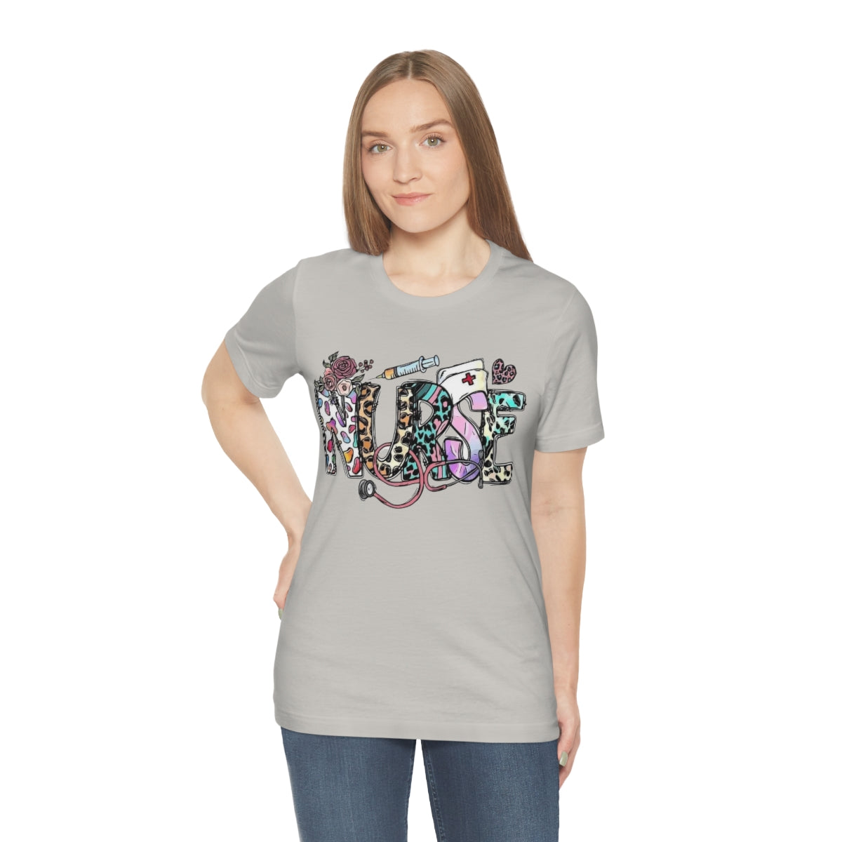 Nurse T-Shirt floral, colorful