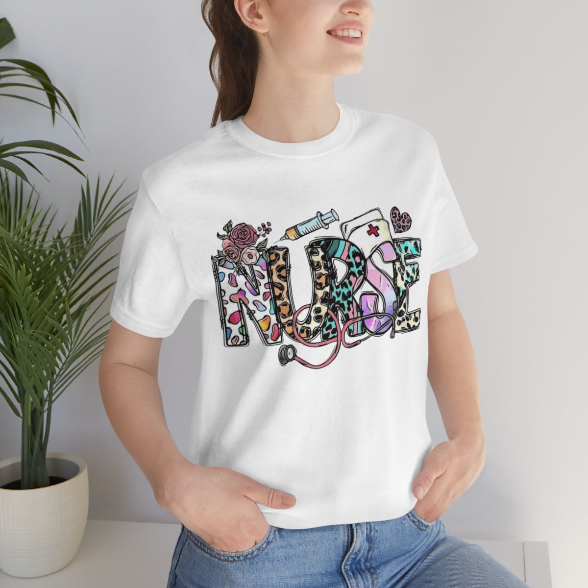 Nurse T-Shirt floral, colorful